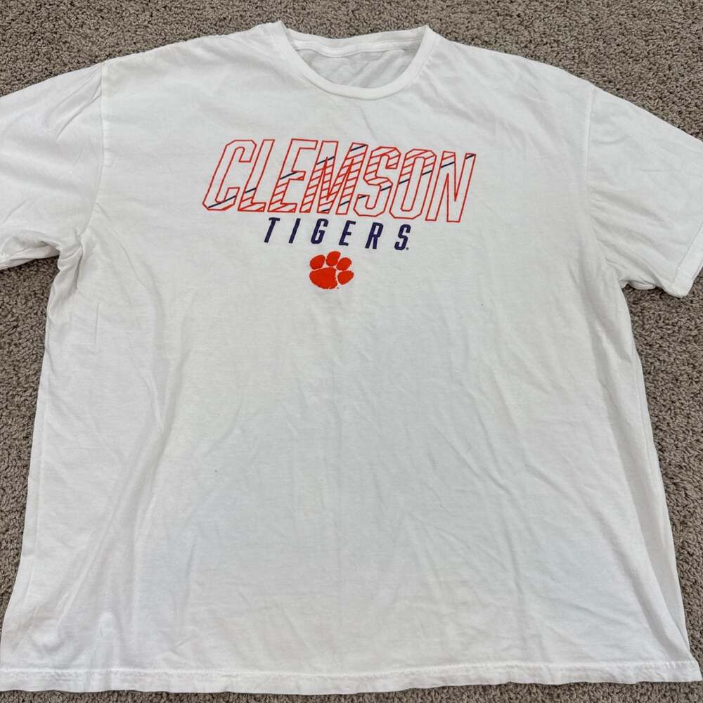Clemson Tigers Embroidered Paw Logo Graphic T Shirt Mens XL NCAA White‎ EUC